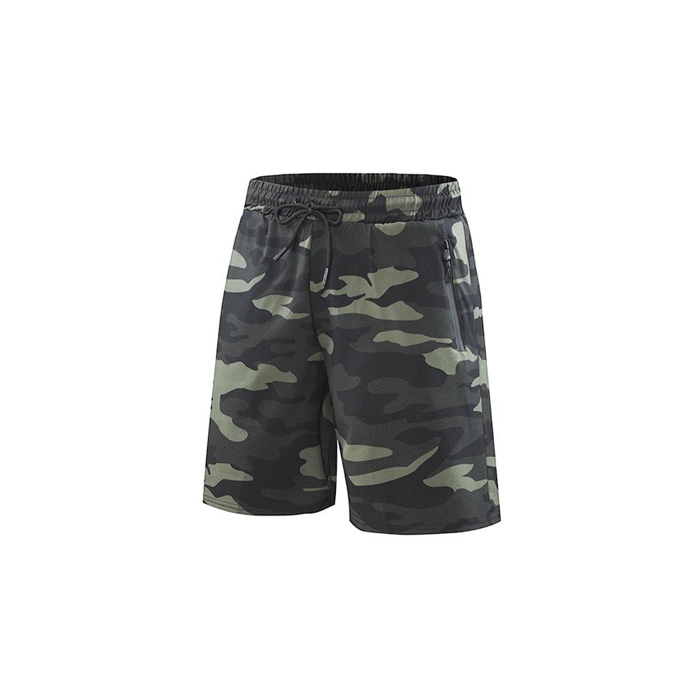 Men's Slim-Fit Camouflage Breathable Summer Fitness Shorts with Zipper Pockets, Mid-Length, Multi-Color Print