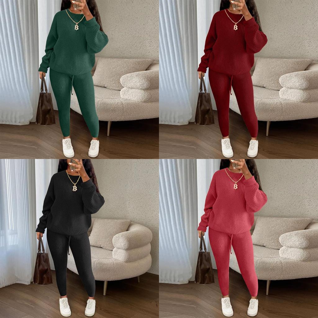 Womens Cozy Knit Sweater Pants Set With Belt For Casual Winter Wear