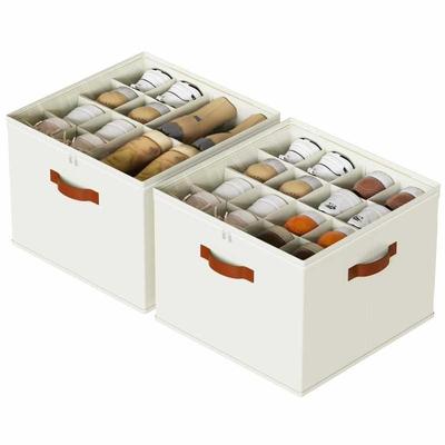 Foldable Moisture-Proof Shoe Box with Lid & Dividers - Oxford Cloth Storage Bin