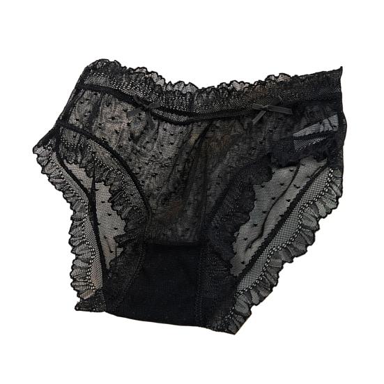 

Женские сексуальные кружевные трусы с бантом и декором, тонкие прозрачные сетчатые бесшовные трусы с низкой посадкой, нижнее белье L чёрный