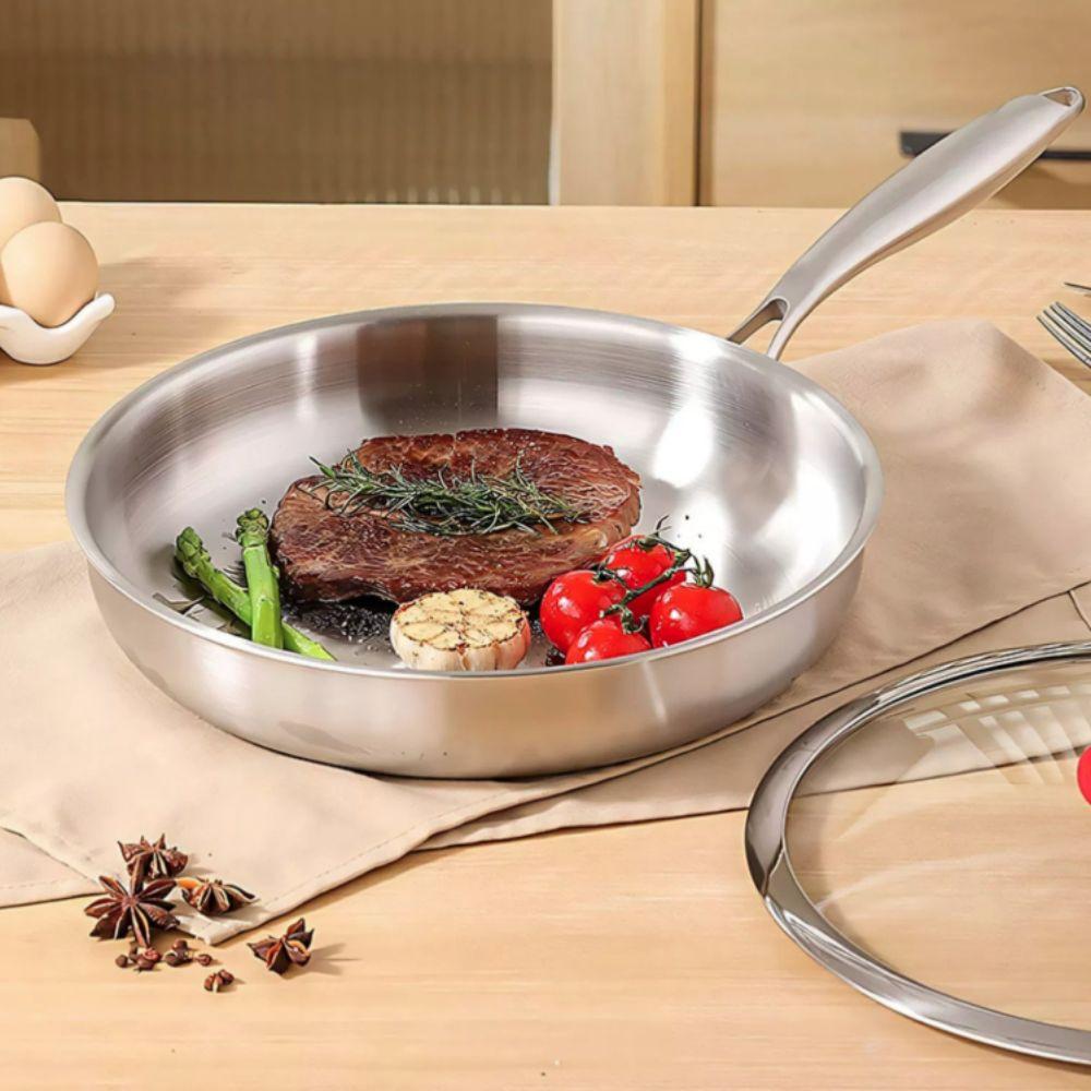 Flat Bottom Frying Wok Nonstick Fried Steak Pot Kitchen Cookware Stainless Steel Frying Pan  Home