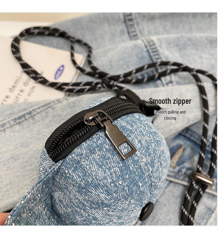 Korean Style Trendy Denim Mini Crossbody Bag with Lanyard and Coin Purse