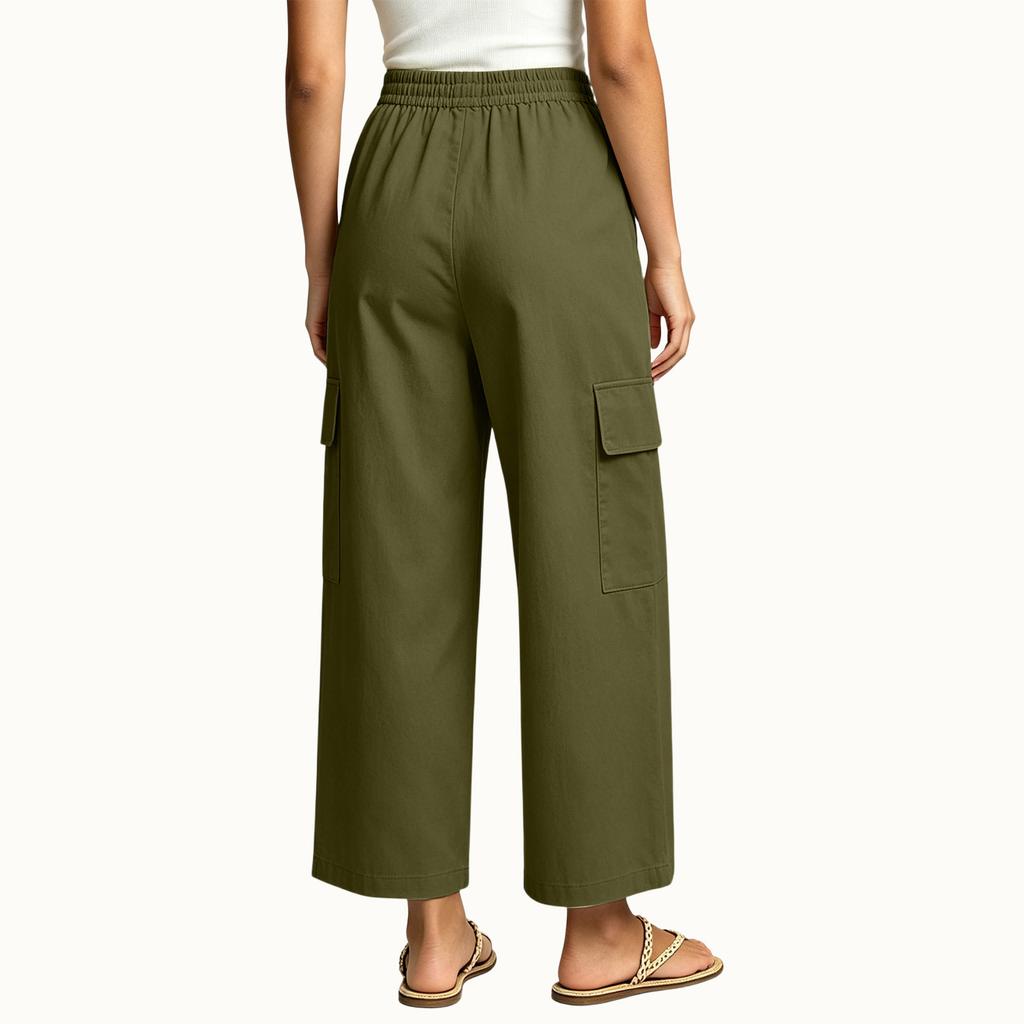 Women's Color Loose Fit Cargo Wide Leg Casual Pants