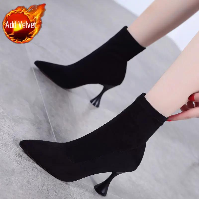 

Модные женские ботильоны на высоком каблуке с острым носком, осенние, на очень высоком каблуке, женская короткая обувь, тренд 2024, шикарные и элегантные, из искусственной кожи, весенние ботильоны 39