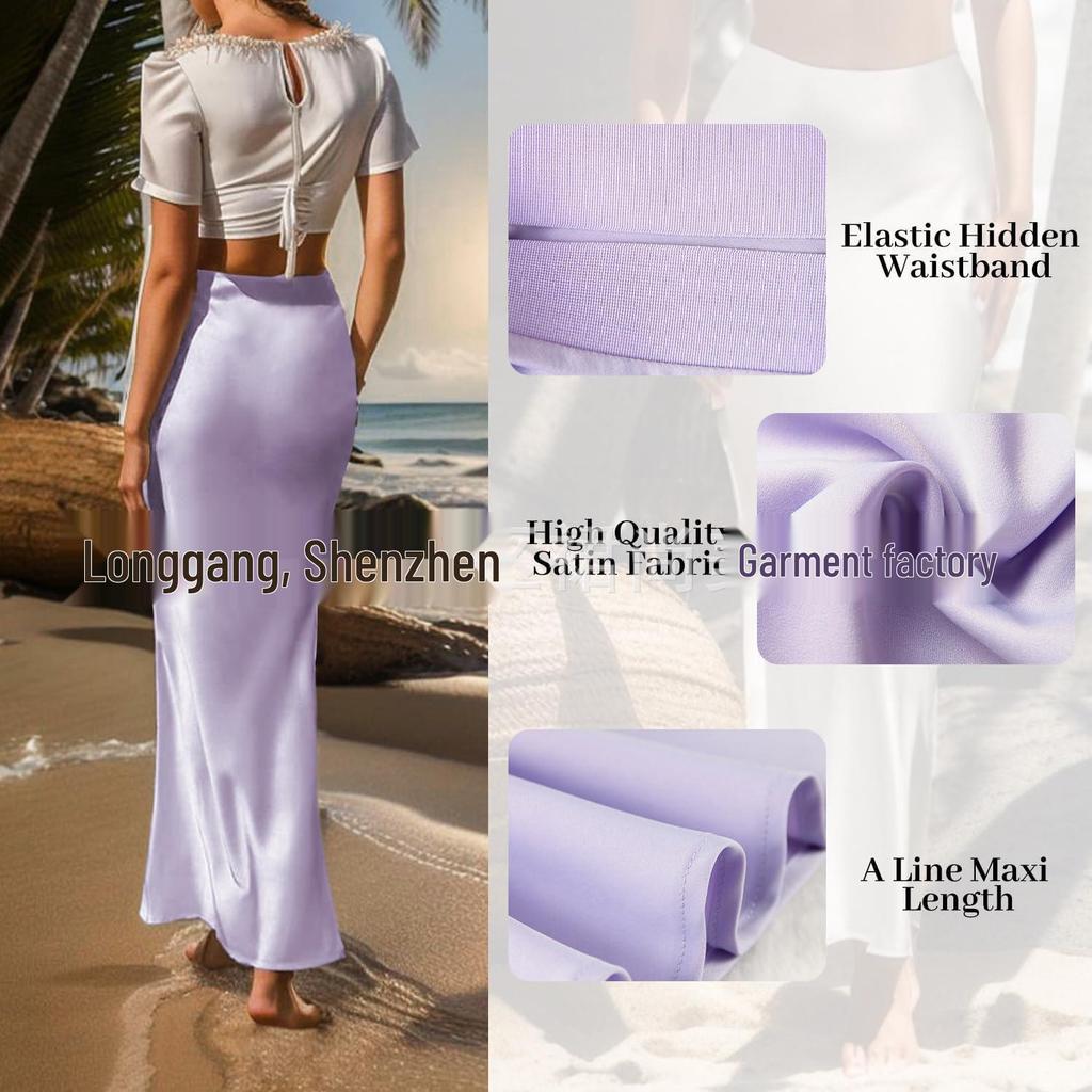 Elegant Silky Satin Fishtail High-Waist Midi Skirt