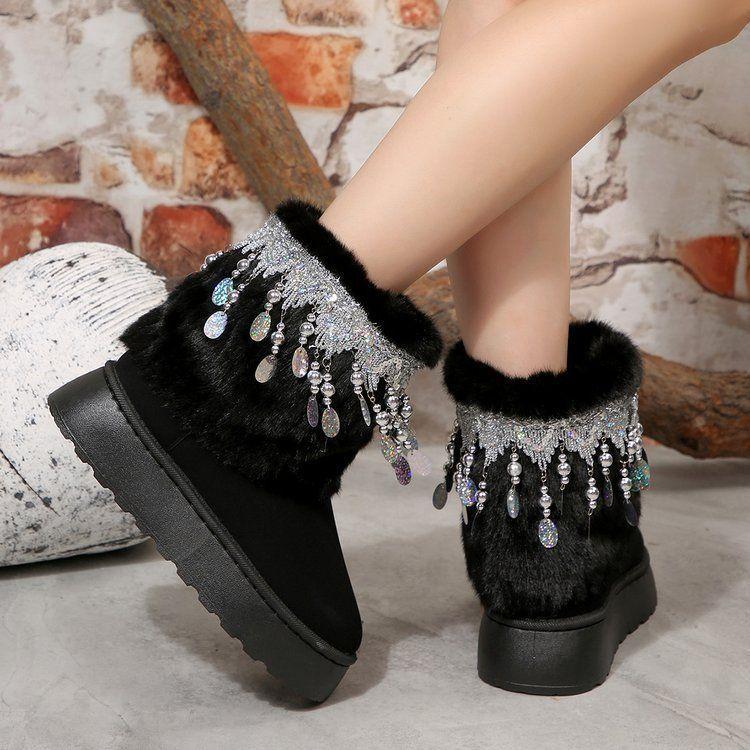 

Plus Size Shoes for Women Winter Women Warm Plush Platform Wedges Slip on Comfortable Non-slip Snow Boots Casual Women Boots 43 чорний