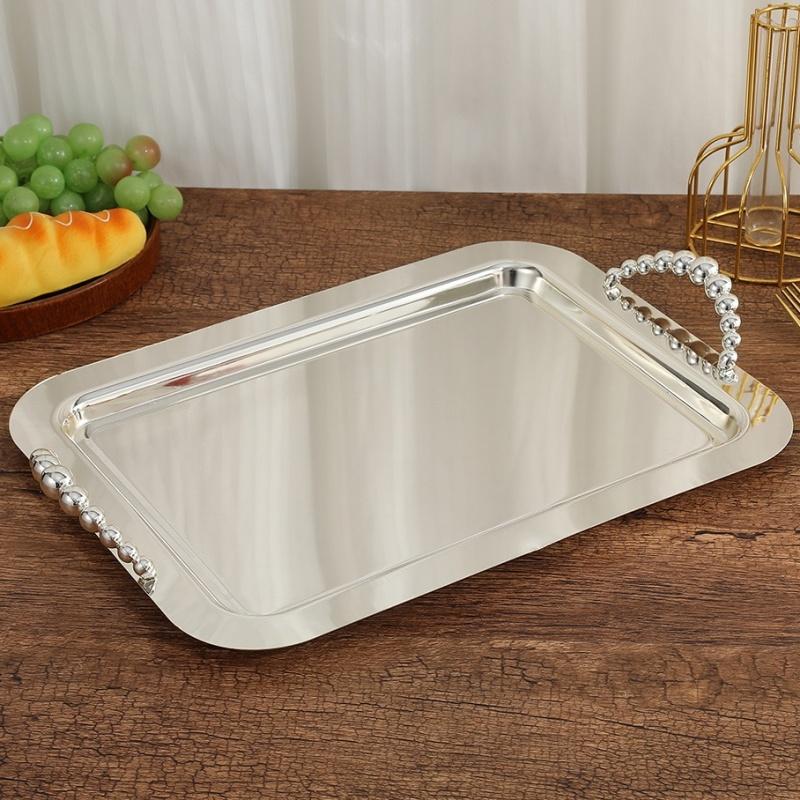 Obstschale, Kuchenplatte aus Legierung, Silberpoliert, Tragbare Hand-Snack-Scheibe, Nüsse-Organizer, Hochzeitsfeier, Schreibtischdekoration, 36 cm