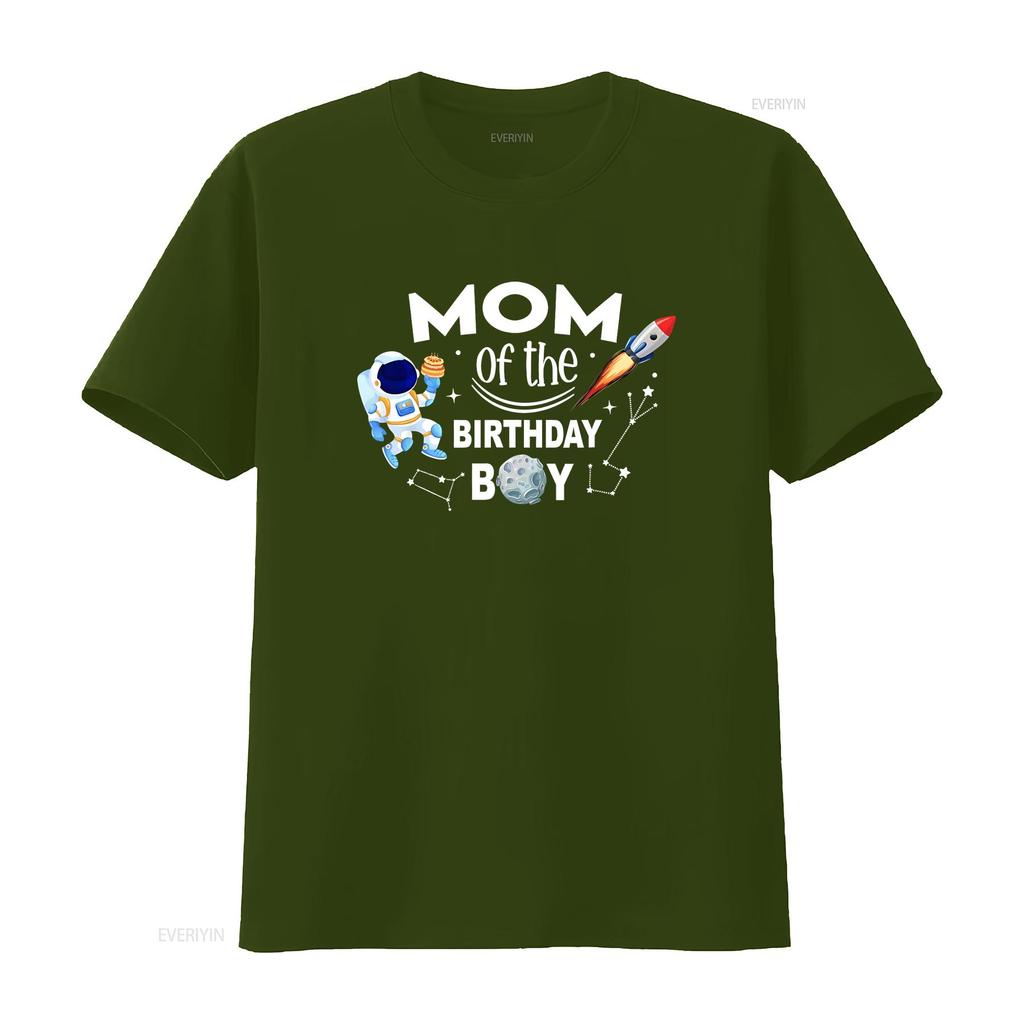Mom of The Birthday Boy Space Astronaut Family T Shirt Vintage Washed Streetwear Versatile Casual Graphic Designer Clothes