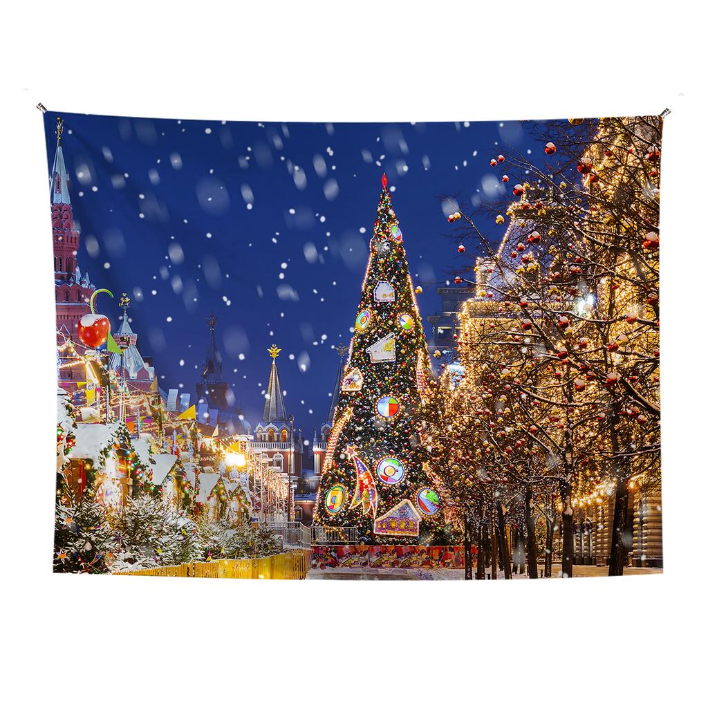 Wohnkultur Frohe Weihnachten Schneeschuh Baum Santa Claus Santa Claus Geschenke Gedruckt Polyester Faser Wand Hängen tapeçaria de natal