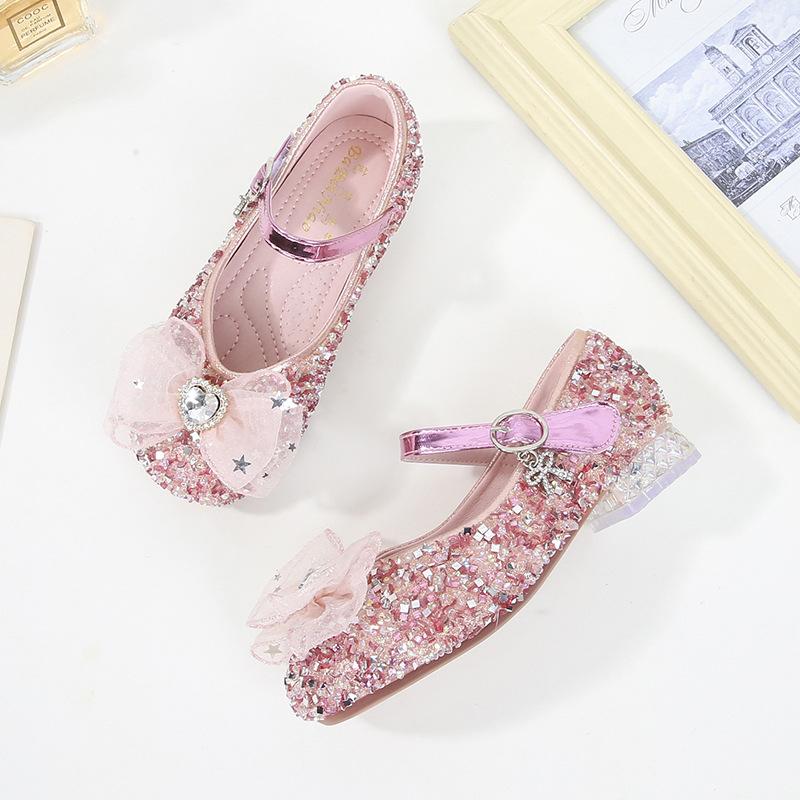 Mädchen Prinzessin Lederschuhe Frühling Herbst Luxus Pailletten Kinder Hohe Absätze Elegant Kinder Lässig Hochzeitspartyschuhe Vielseitig