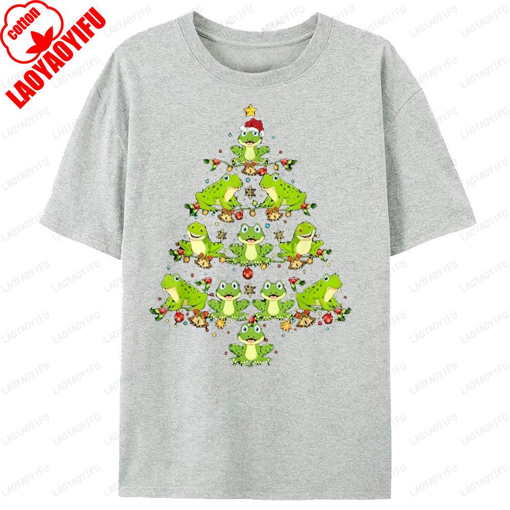 Frog Squad Christmas Trees Graphic Printed T Shirts Clothes For Unisex Funny Cute Xmas Hat TShirt Unisex Cotton Tops Classic Gift
