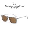 Transparent Grey White Frame 6 In 1 Polarized Clips With 5Pcs Magnetic Glasses Sunglasses Magnet