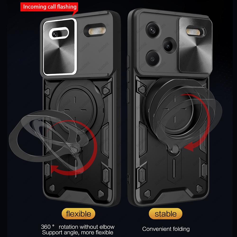 Funda for Redmi Note 13 / 13 Pro Plus 5G Case for Xiaomi Redmi Note 13 Pro 4G Case Slide Camera Armor Magnetic Ring Stand Cover