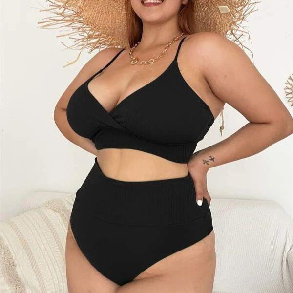Yüksek Bel Büyük Beden Bikini Kadın Mayo - Avrupa & Amerikan Tarzı