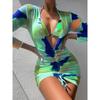 New Transparent Mesh Digital Three-piece Printed Sunscreen Beach Bikini Swimsuit
