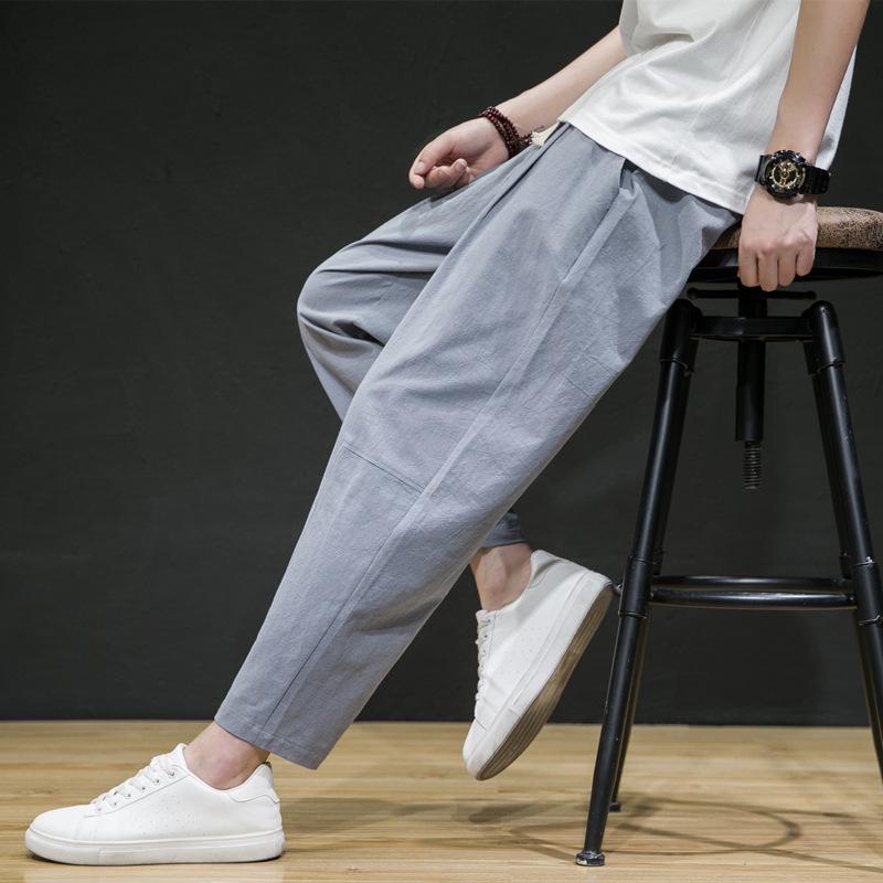 מכנסי הארם קיציים רפויים רחבים מכותנה פשתן לגברים