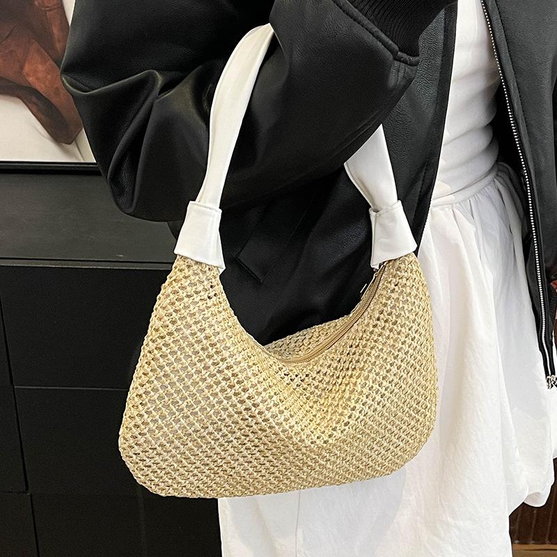 Hand-woven Bag for Women's New Trendy and Fashionable Retro Tote Bag Versatile Large Capacity Shoulder Bag Straw Woven Bag