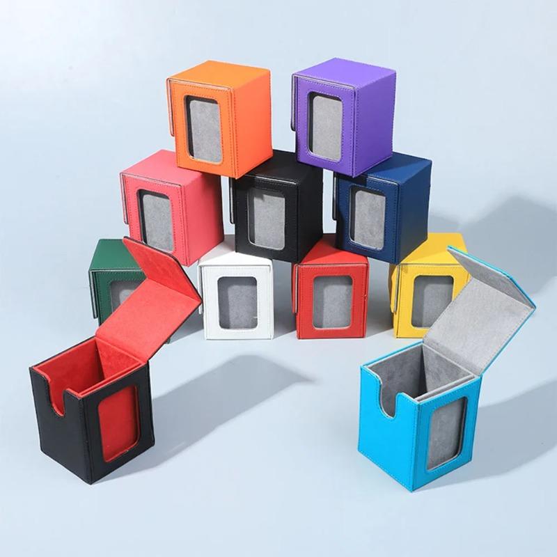 Magnetic Closure PU Card Deck Box with Transparent Window, Moisture-Proof Stain Resistant Trading Card Storage Box with Lid