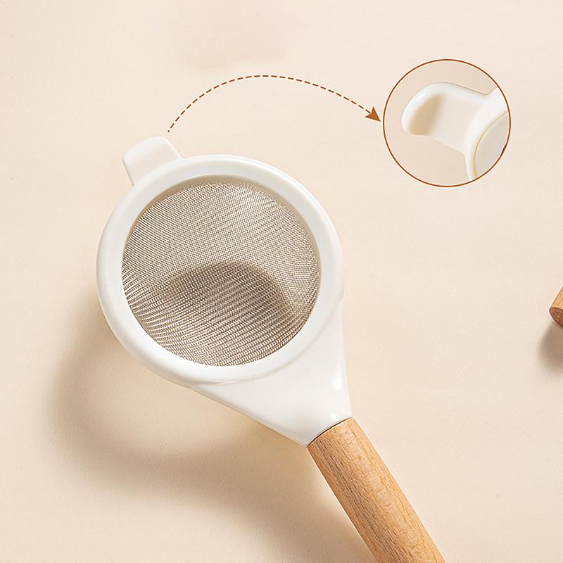 Wooden Handle Sieve Stainless Steel Fine Mesh Flour Sifter Colander Sugar Cocoa Matcha Powder Flour Colander Hand-Held