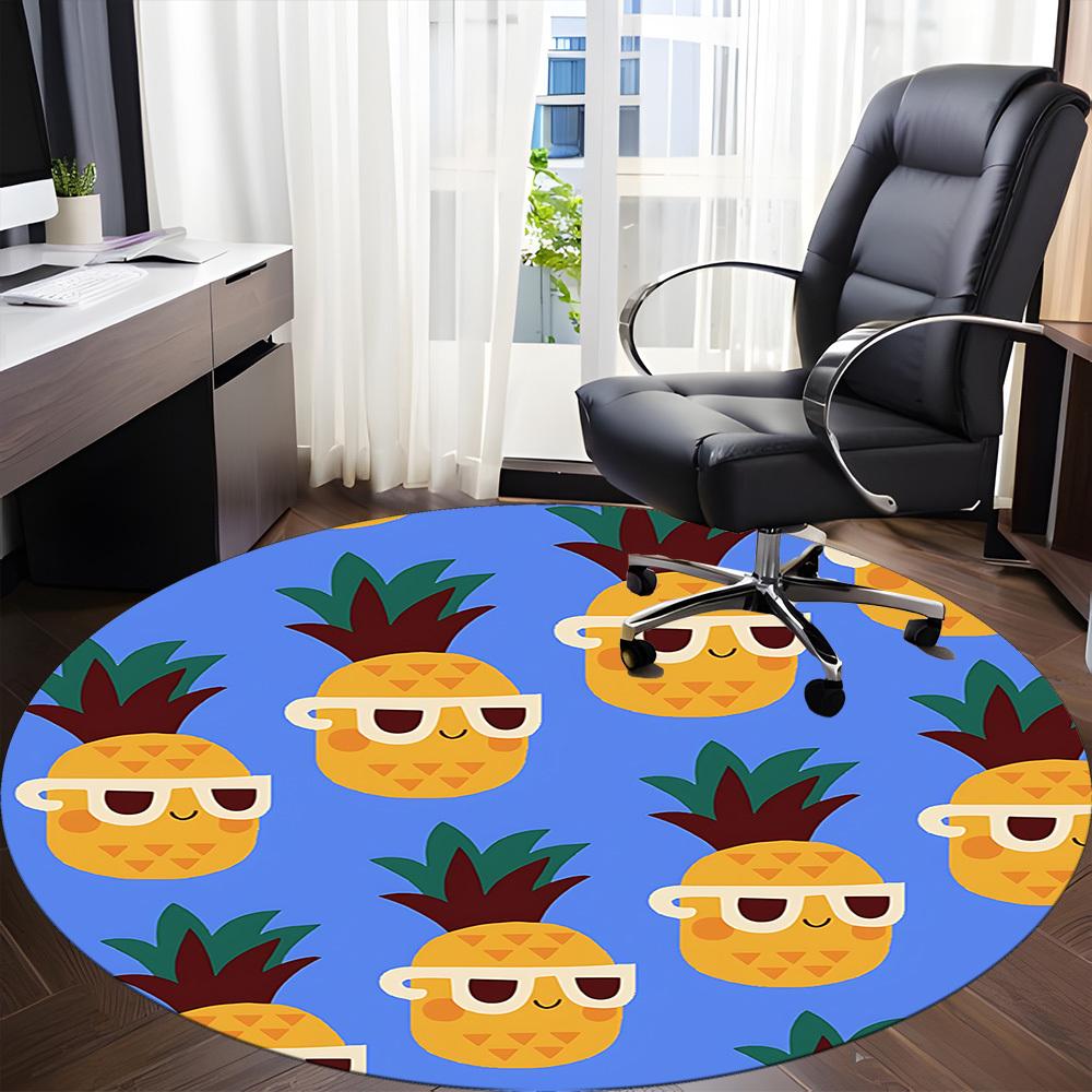 1pc Pineapple Pattern Carpet, Round Non Slip Durable Large Size Office Carpet, Suitable for Office