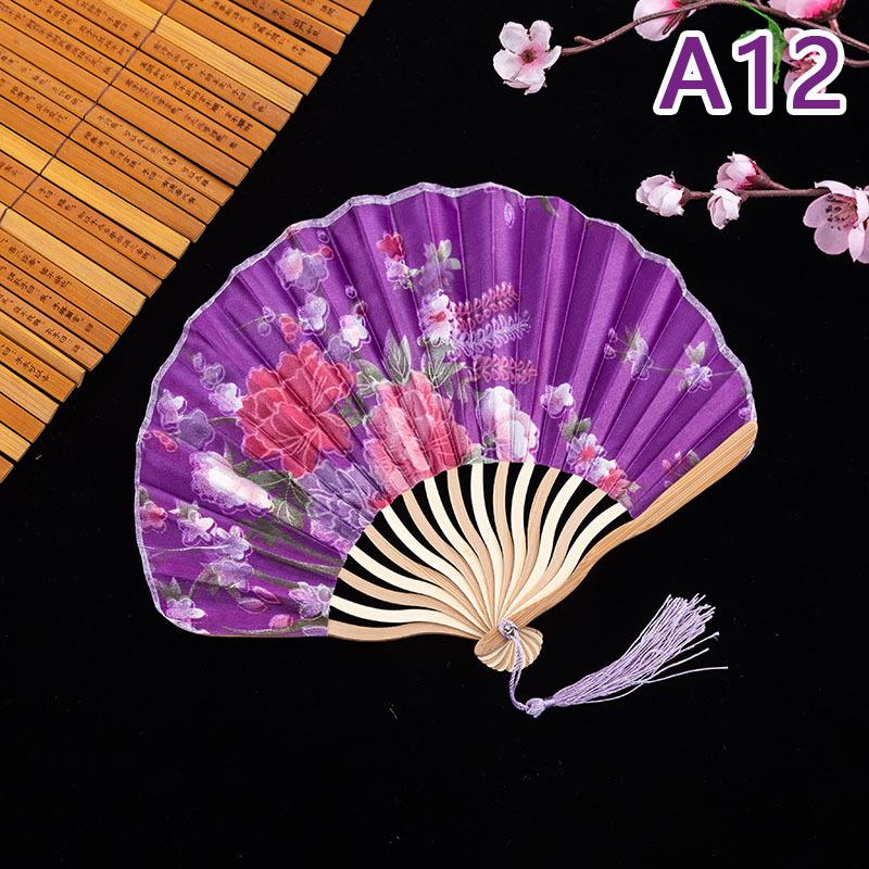 Hand Fold Fan Retro Adornment Woman Man Dance Props Wedding Living Room Cabinet Decor Bamboo Wood Silk Flower Folding Fan