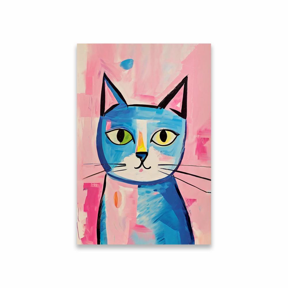 Cool Cats Canvas Painting Colorful Graffiti Mid-Century Modern Cat Wall Art Poster Decor Abstract Blue And Yellow Cat Room Decor