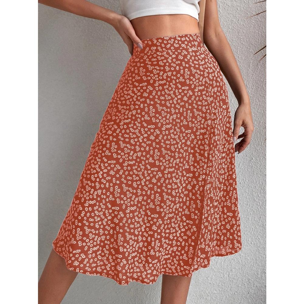 Summer Women's Dress Floral Half-body Skirt Open A-line Package Hip Mid-waist Long Skirt