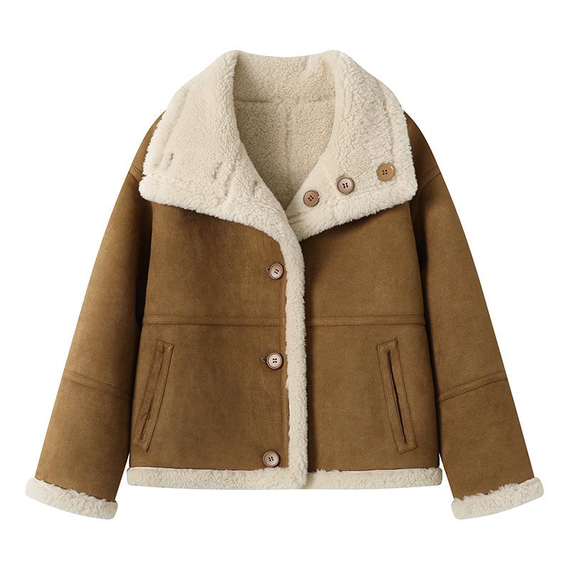 

Ношение замшевых курток с обеих сторон, женская овечья шерсть утолщена L