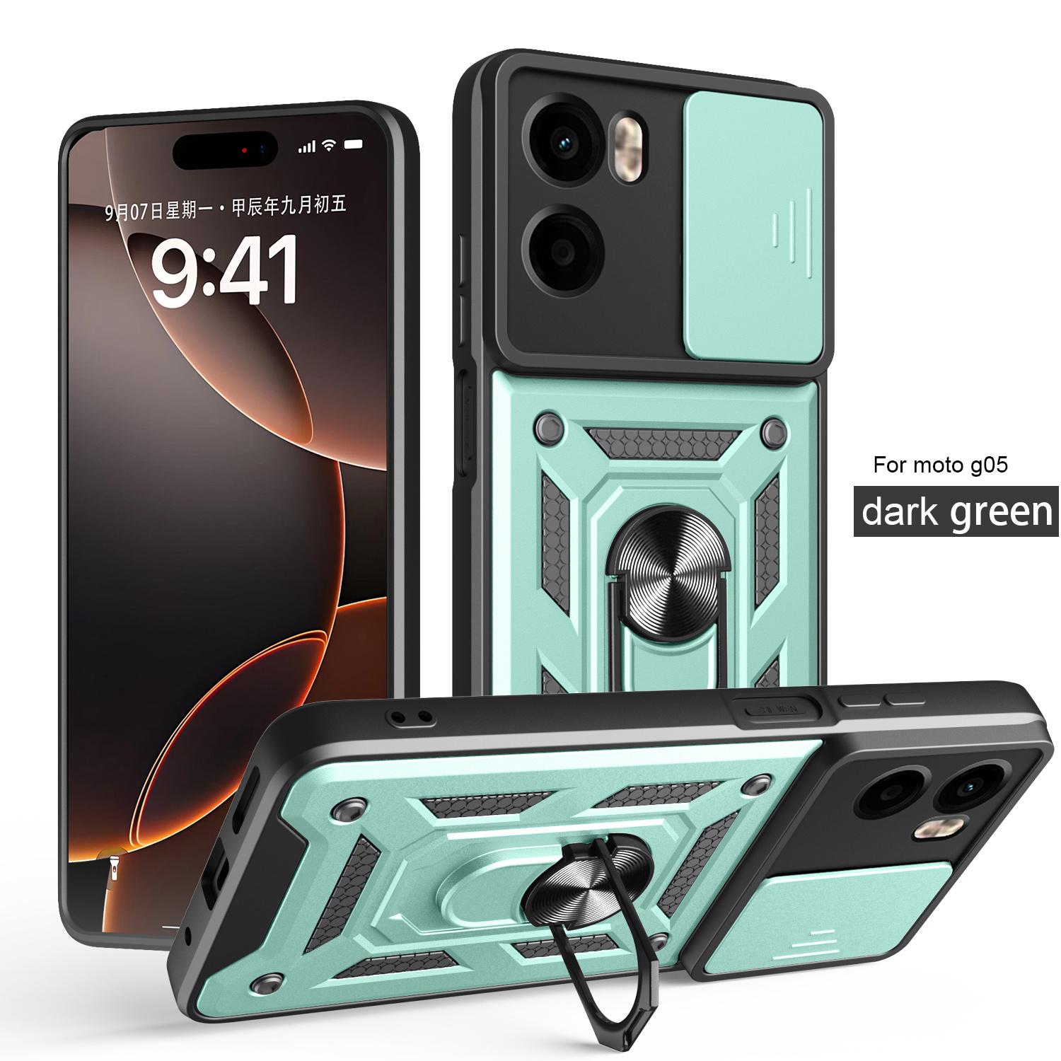 

Camera protection Armor Shockproof Magnetic Ring Stand Holder Case For Motorola Moto G05 Rotating bracket 360° Back Cover For Moto G05 зелений
