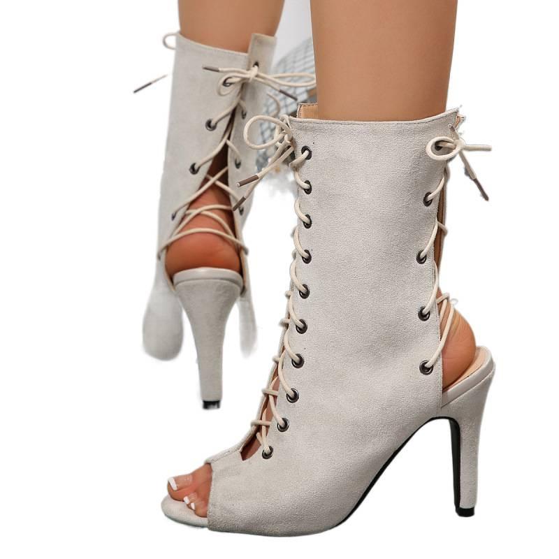 Summer new fish mouth hollow sexy thin heel strap high heel Roman sandals