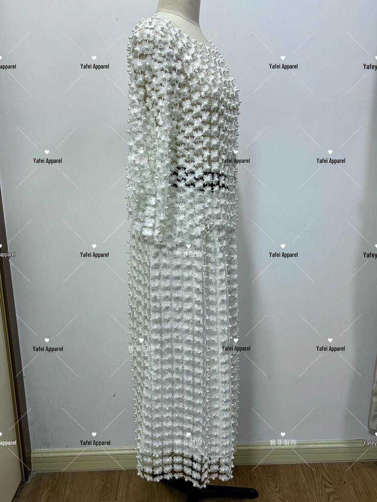 Elegant Gold Thread Floral Lace Cardigan & Skirt Set