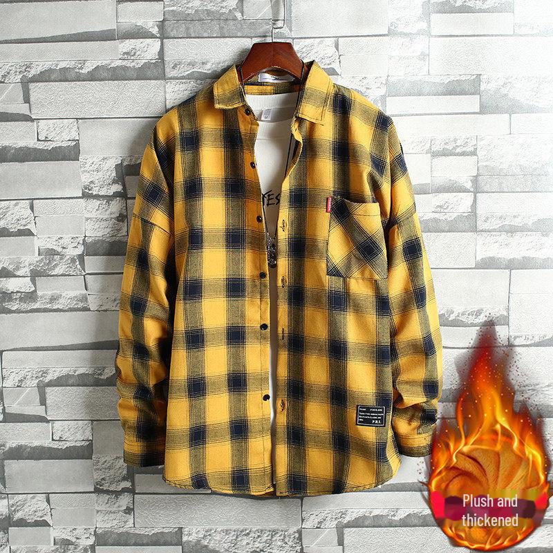 2024 Men's Plaid Velvet Warm Long Sleeve Shirt - Autumn/Winter Collection