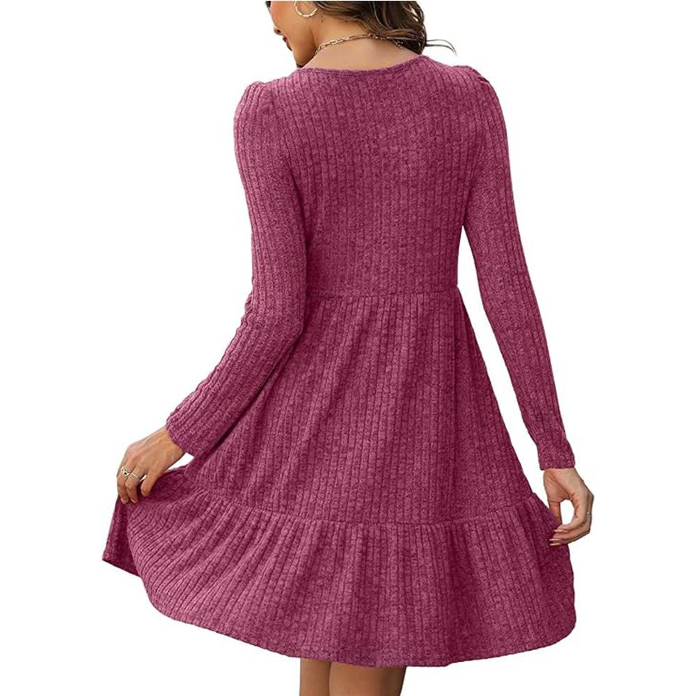 Rochie pulover cu mânecă lungă pentru femei Rochie casual în linie A, cu gât roșu, toamnă și iarnă