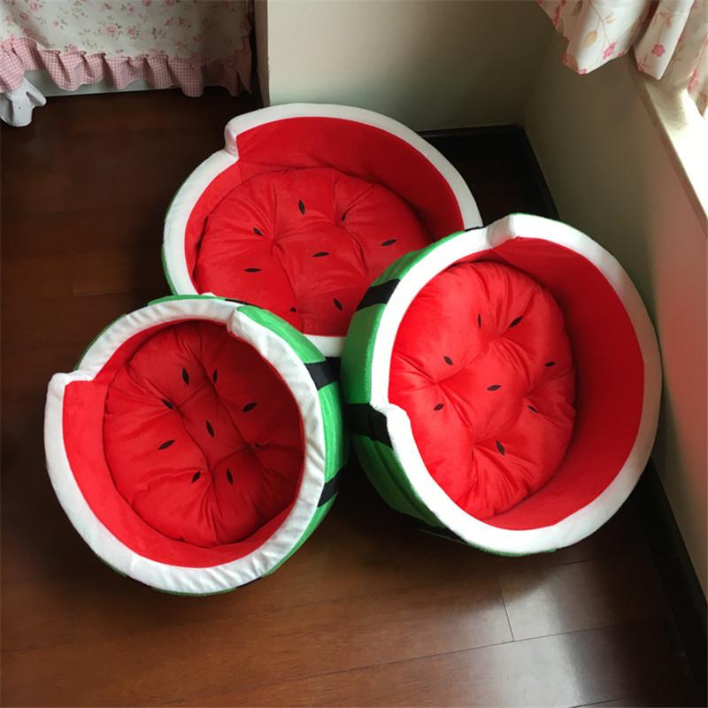 Cartoon Watermelon Shaped Kennel House for Cats Puppies Warm Dog Bed Mat Sofa Pet Cat Bed for Dogs Fruit Bed