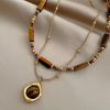 Autumn/Winter Layered Tiger Eye Pendant Necklace for Women - Double Clavicle Chain with High-End Sweater Chain Style