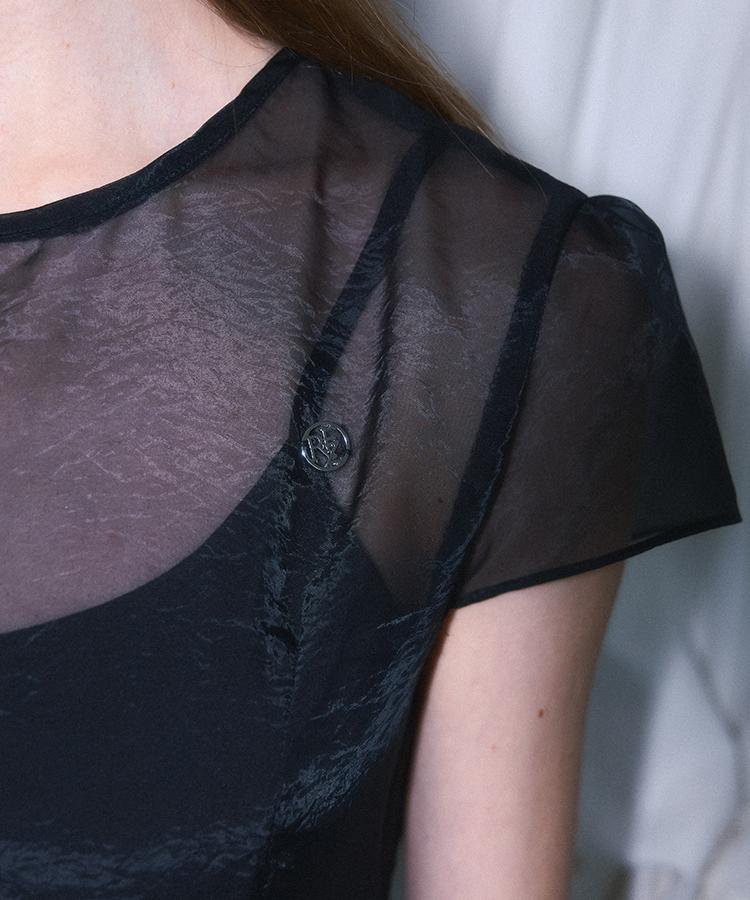 Rose Franz Sheer Layered Shirring Dress [Black]