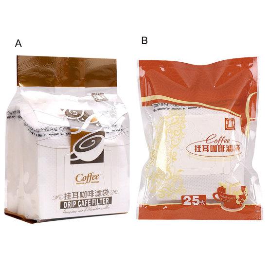 25Pcs Drip Coffee Filter Bag Portable Single Serve Disposable Hanging Ear Drip Coffee Filtering Paper Bag Home Office Supplies