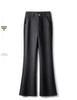 Women's Khaki Wool Flare Pants, High Waist Slim Fit, Spring/Autumn 2024