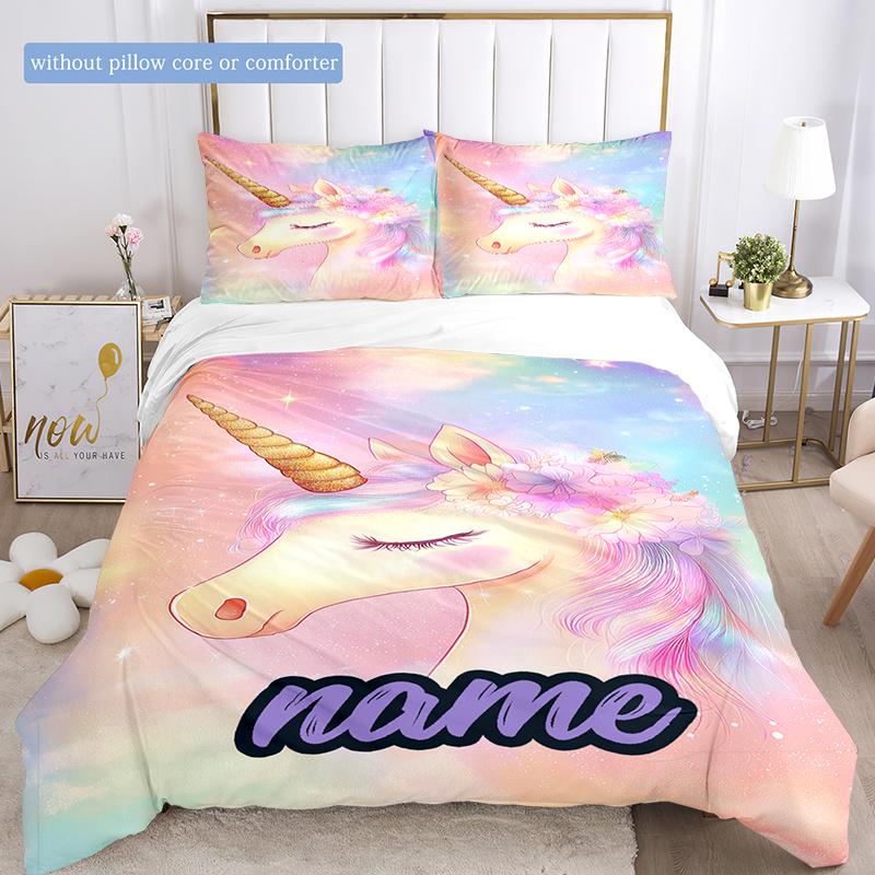 Colorful Unicorn Duvet Cover Soft Bedding Set For Bedroomdorm Personalized Name Threepiece Set 1 Duvet Cover And 2 Pillowcases Perfect Gift For All
