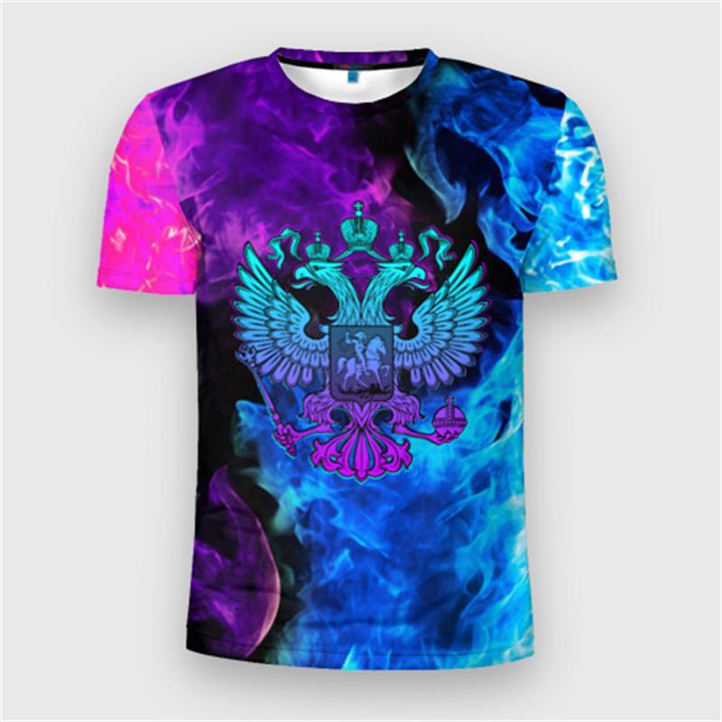 Fashion Russia Flag Badge T-shirt For Men's Clothing Short Sleeve T Shirts 3d Print Cool Pattern Street Trend Man Tee Top
