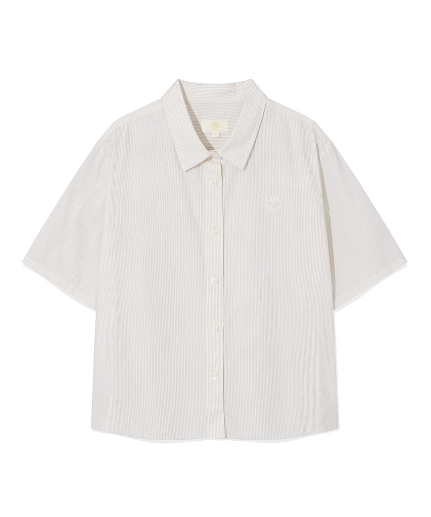 COVERNAT WOMAN Clover Heart Stripe Half Shirt Ivory