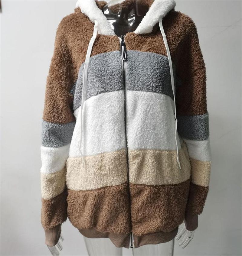 Women's Loose Fit Multi-Color Plush Hooded Jacket - Autumn/Winter 2021