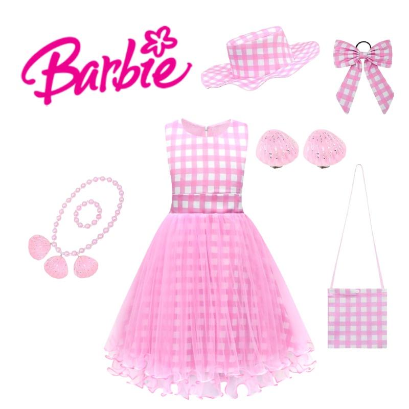 Princess Pink Sleeveless Dress Set With Bag Hat Bracelet Necklace Earrings And Hair Accessories