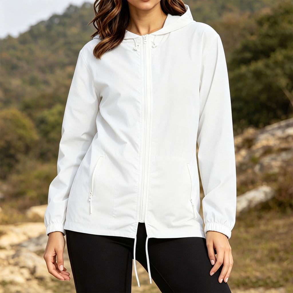Women's Plus Size Lightweight Hooded Jacket Long Sleeve Zip Up Foldable Windbreaker with Storage Bag Outdoor Casual Coat