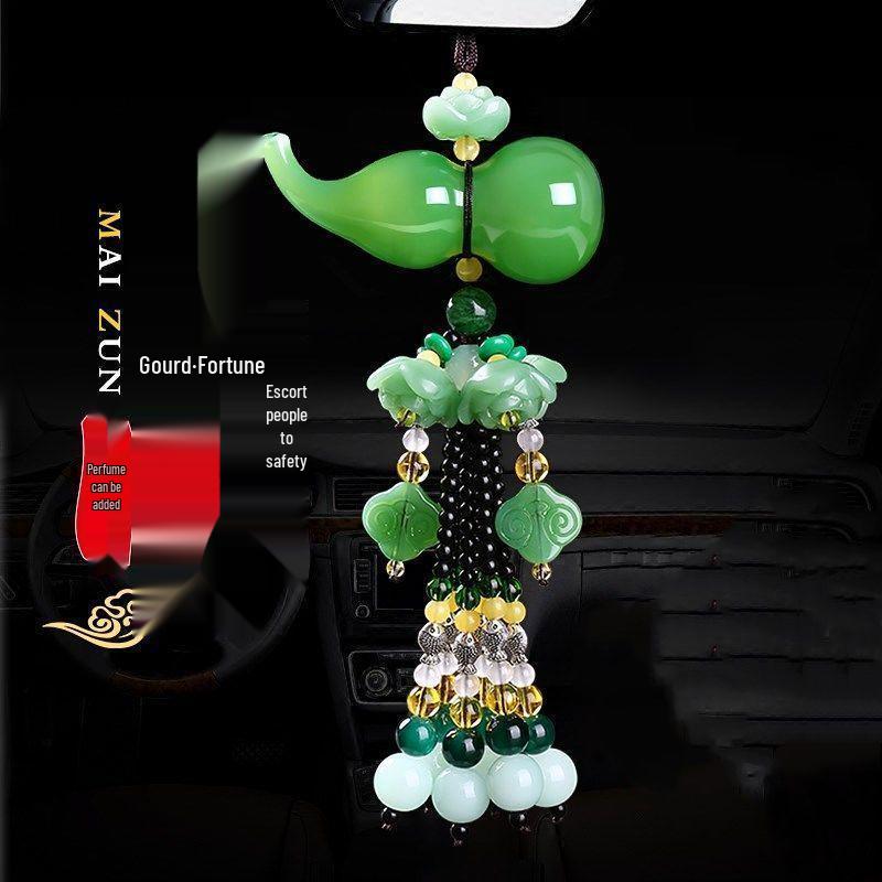 Tang Carved Rearview Mirror Ornaments - Chinese-Style Car Interior Decoration for Safe Travels