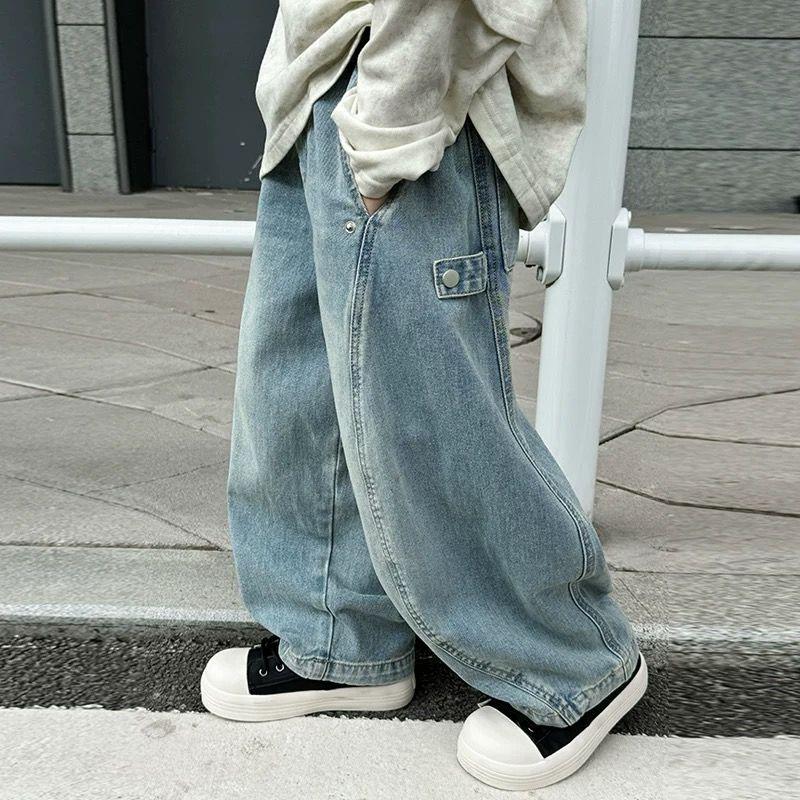Boys' Jeans Spring and Autumn Children's Handsome Workwear Casual Pants Straight Leg Wide Leg Pants Boys' Trendy