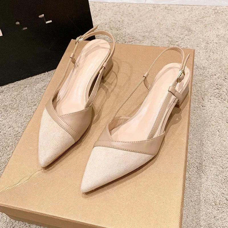 Women Sexy Chunky Heel Shoes Women Summer Pointed Toe Dress Slippers Designer  New Party Pumps Walking Femme  Slides