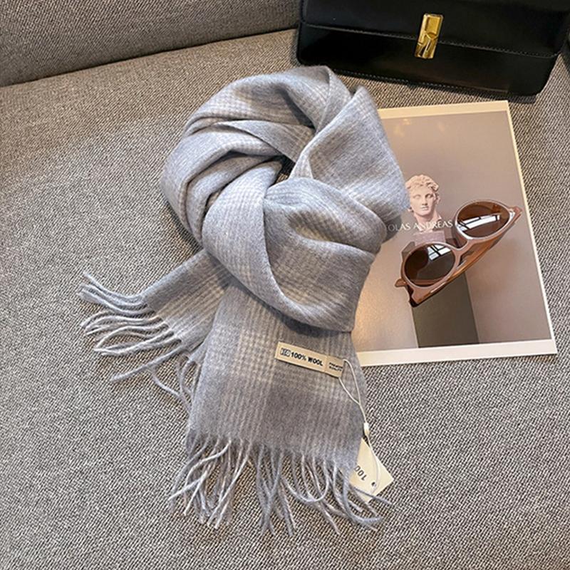 Winter Narrow Scarf 100% Wool Plaid Scarves  Thicken Shawls Poncho Men Women Universal Warm and Cold Proof Stole