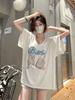 2025 Summer New Women's Influencer V-neck Loose Cartoon Print Short Sleeve T-shirt