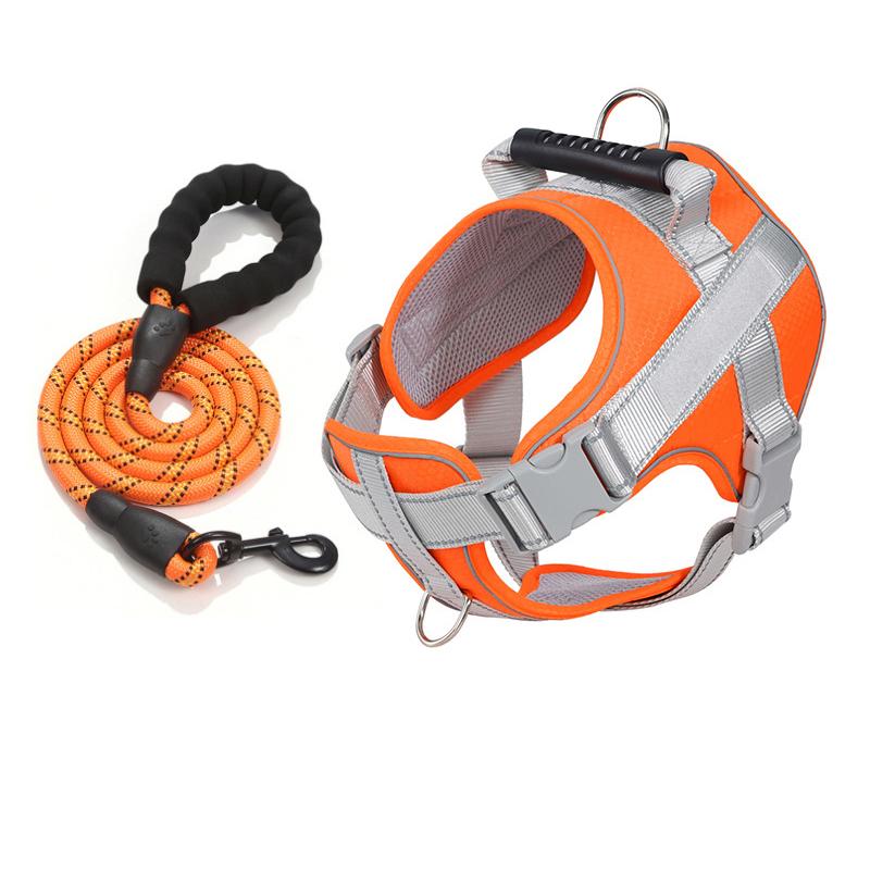 Reflective Breathable Dog Harness and Leash Set Chest Girth41-49CM оранжевый